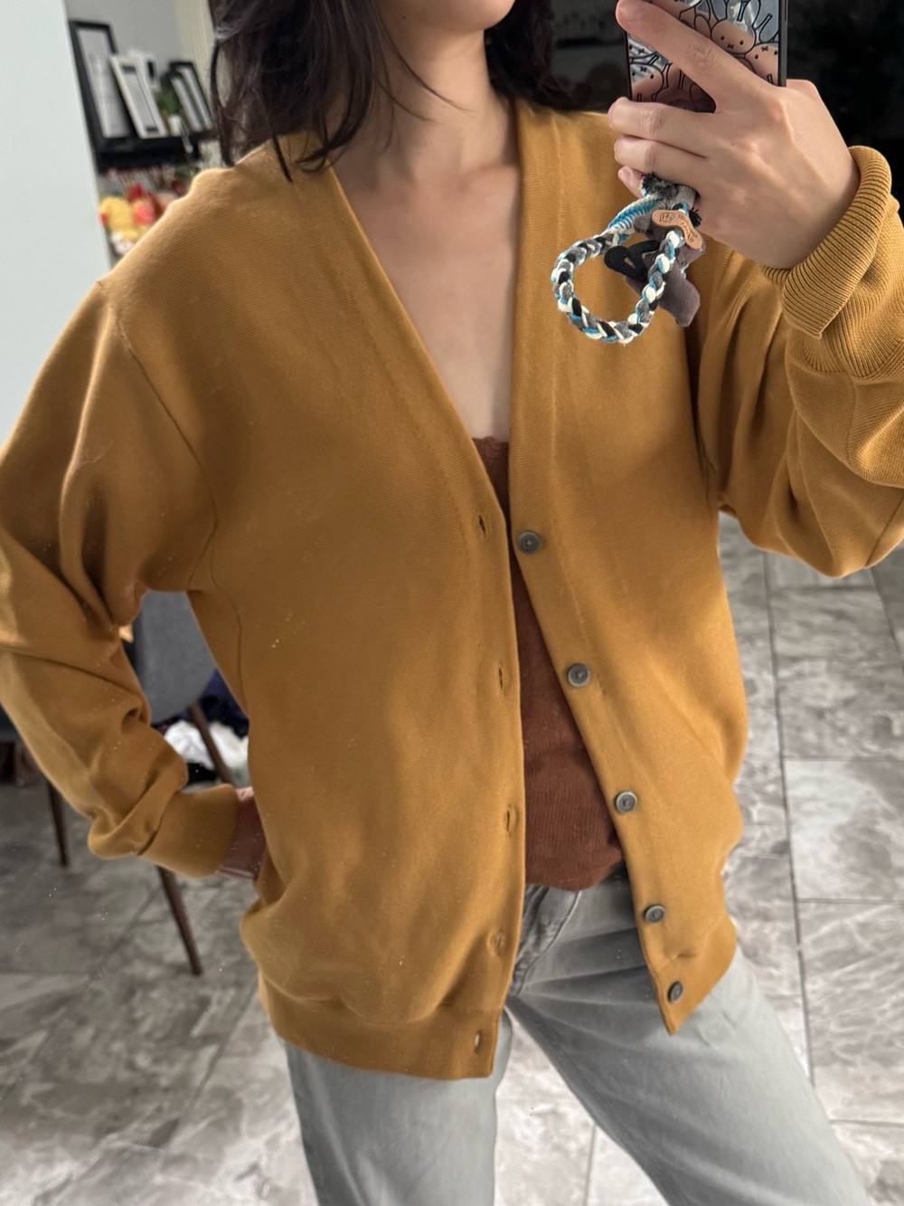 Uniqlo Mustard V-Neck Button Cardigan